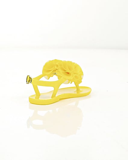 360 degree animation of product Mini girls yellow ruffle jelly sandals frame-13