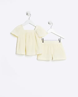 Mini girls yellow smock top and shorts outfit