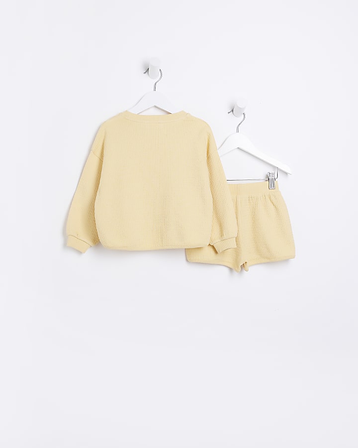 Mini Girls Yellow Sweatshirt and Shorts Set