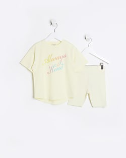 Mini girls yellow t-shirt and shorts set