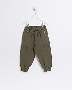 Mini Khaki Zip Cargo Trousers