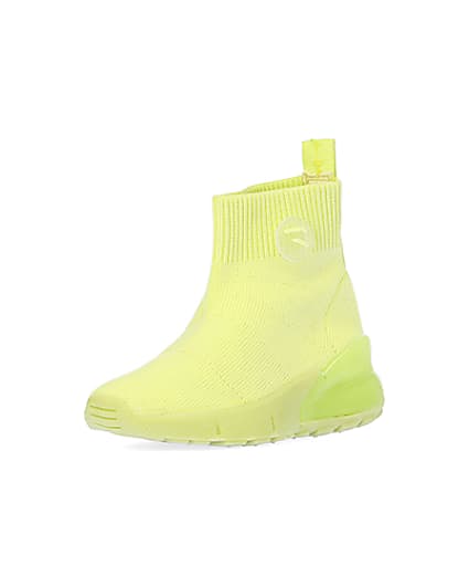 360 degree animation of product Mini lime knitted high top sock trainers frame-0