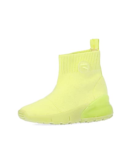 360 degree animation of product Mini lime knitted high top sock trainers frame-1