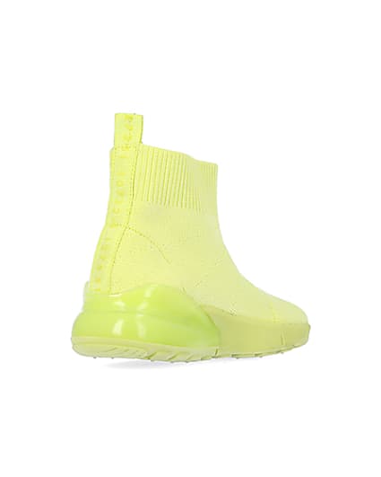 360 degree animation of product Mini lime knitted high top sock trainers frame-12