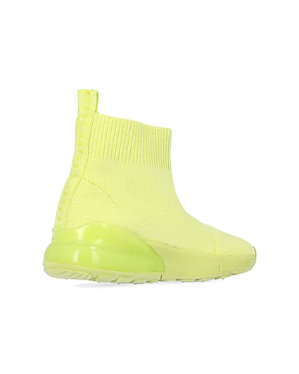 360 degree animation of product Mini lime knitted high top sock trainers frame-13
