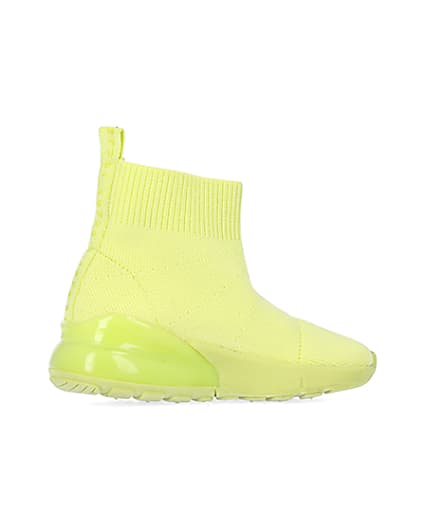 360 degree animation of product Mini lime knitted high top sock trainers frame-14