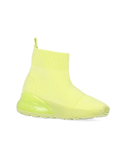 360 degree animation of product Mini lime knitted high top sock trainers frame-17
