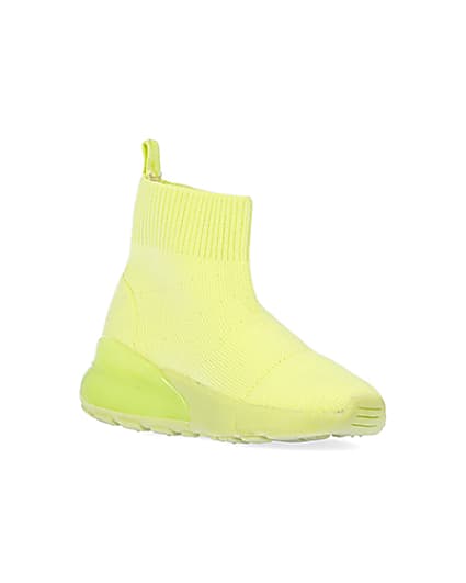 360 degree animation of product Mini lime knitted high top sock trainers frame-18
