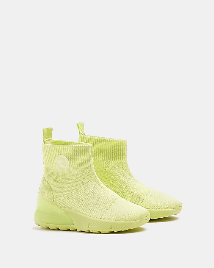 Mini lime knitted high top sock trainers