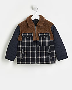 Mini Navy Check Borg Quilted SHACKET