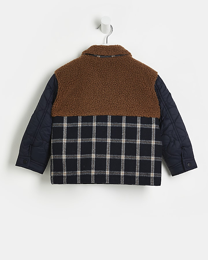Mini Navy Check Borg Quilted SHACKET