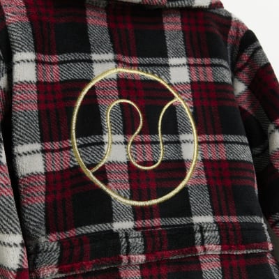 Mini Red Check Cosy Hooded Dressing Gown River Island