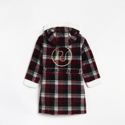Mini Red Cosy Check Dressing Gown River Island