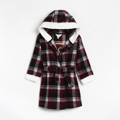 Mini Red Cosy Check Dressing Gown River Island