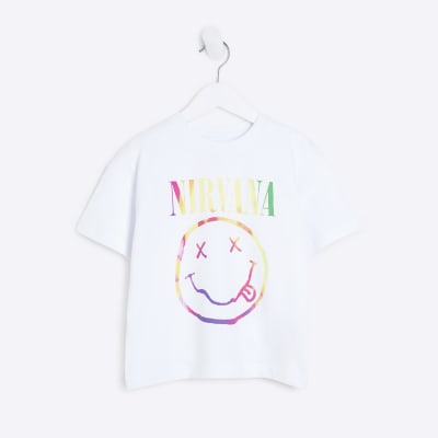 Mini White Nirvana Smiley Face T Shirt River Island