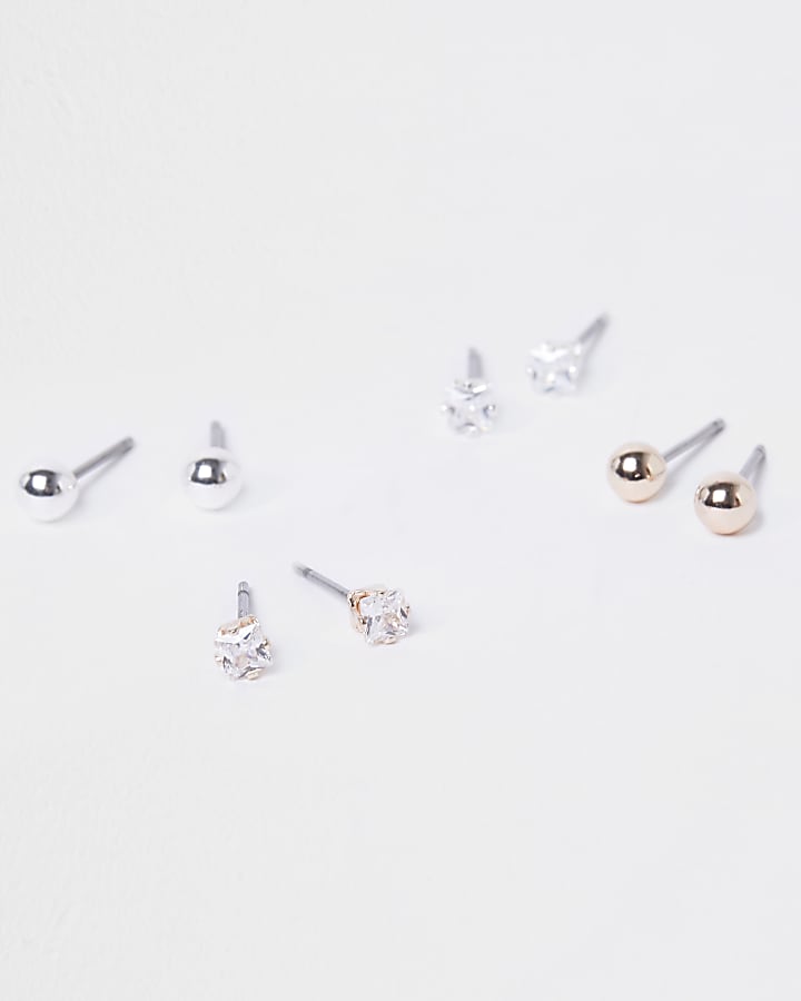 Mixed crystal stud earring multipack