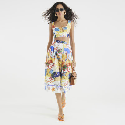 Multi Colour Graphic Print Prom Skirt