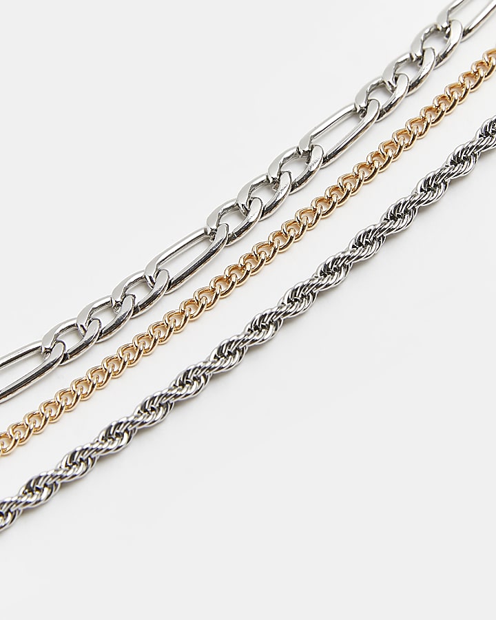 Multi colour metal multi row chain necklace
