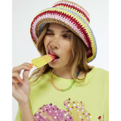 Multi Colour stripe crochet bucket hat