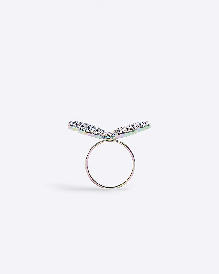 Multicoloured embellished butterfly ring