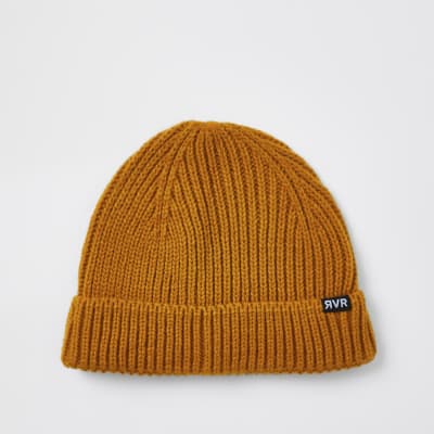 Mustard knitted docker beanie hat | River Island