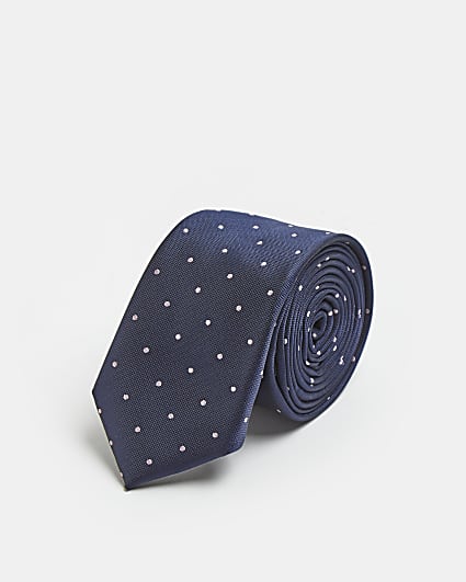 Navy and pink polka dot tie