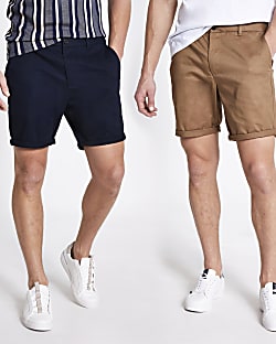 Navy and stone multipack slim chino shorts