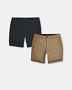 Navy and tan multipack skinny chino shorts