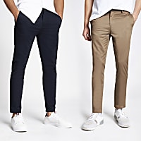 Navy and tan skinny chino trousers 2 pack