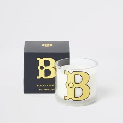 Navy 'B' alphabet black cashmere candle