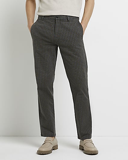 Navy barrel fit check print trousers