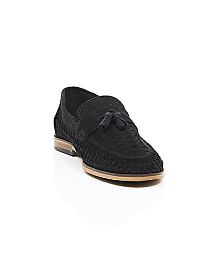 360 degree animation of product Navy blue woven suede loafers frame-5