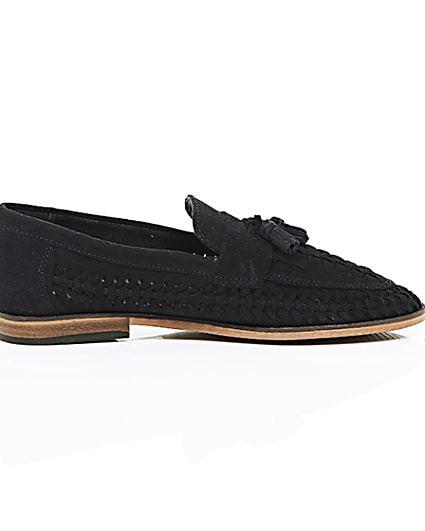 360 degree animation of product Navy blue woven suede loafers frame-10