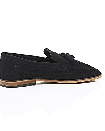 360 degree animation of product Navy blue woven suede loafers frame-11
