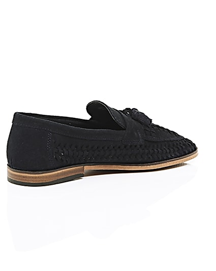 360 degree animation of product Navy blue woven suede loafers frame-12
