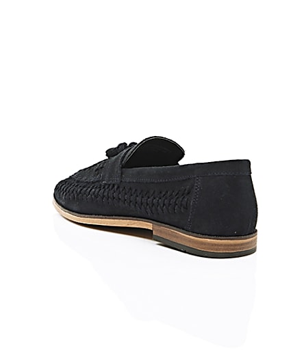 360 degree animation of product Navy blue woven suede loafers frame-18