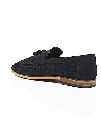 360 degree animation of product Navy blue woven suede loafers frame-19