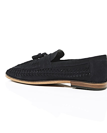 360 degree animation of product Navy blue woven suede loafers frame-20