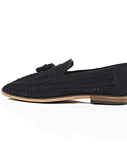 360 degree animation of product Navy blue woven suede loafers frame-21