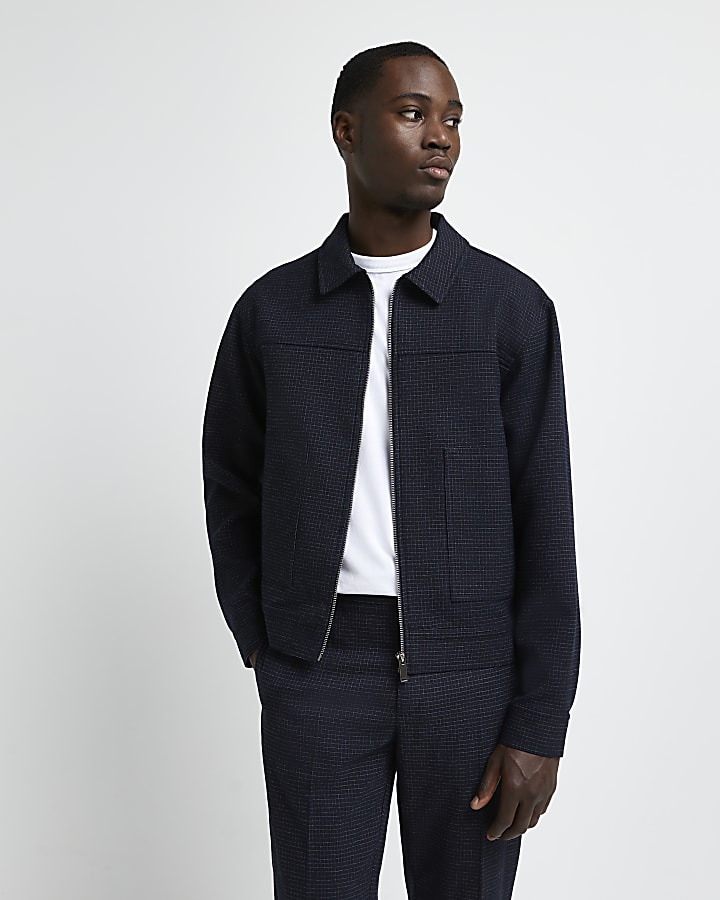 Navy boxy fit check worker jacket
