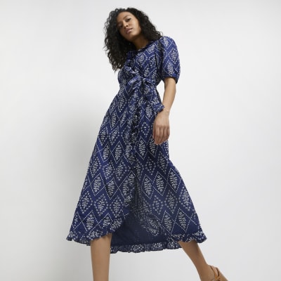 Navy broderie clearance dress