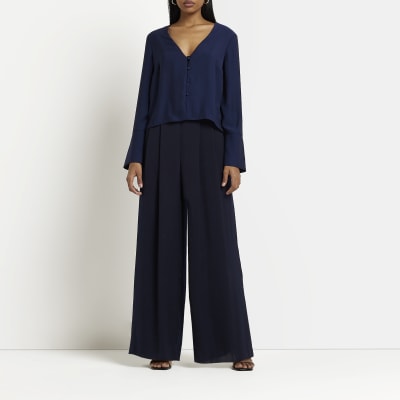 Navy button blouse