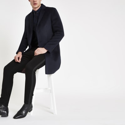 Navy button-down overcoat