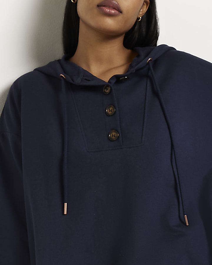 Navy button hoodie