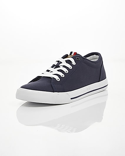 360 degree animation of product Navy canvas lace-up plimsolls frame-1