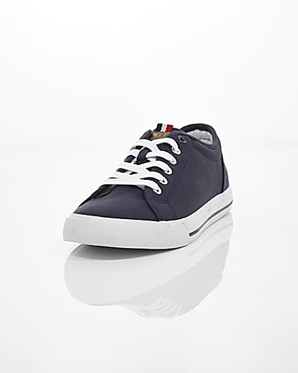 360 degree animation of product Navy canvas lace-up plimsolls frame-2