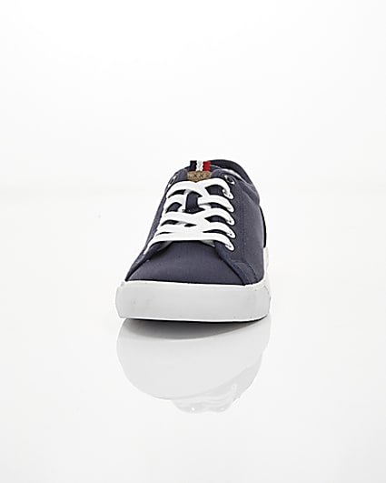 360 degree animation of product Navy canvas lace-up plimsolls frame-3