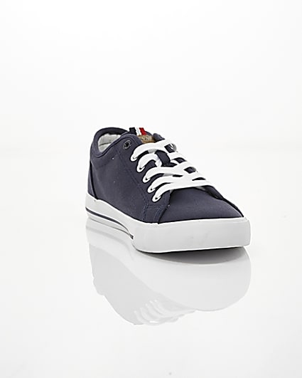 360 degree animation of product Navy canvas lace-up plimsolls frame-5