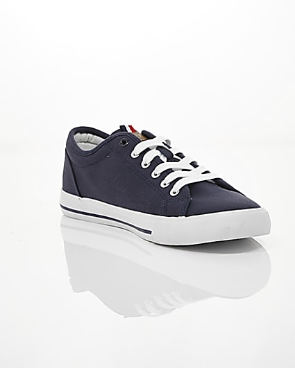 360 degree animation of product Navy canvas lace-up plimsolls frame-6