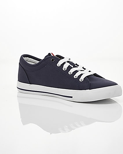 360 degree animation of product Navy canvas lace-up plimsolls frame-7